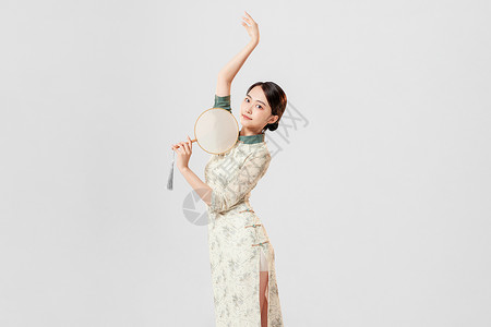 古典东方旗袍美女舞者高清图片