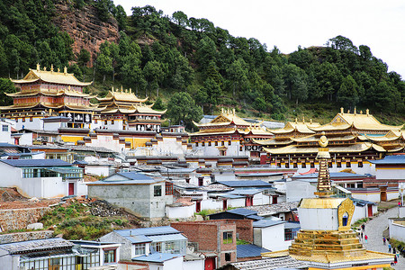 城镇背景甘南郎木寺小镇背景