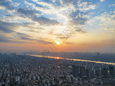 朝阳城市航拍湘潭城市日出背景