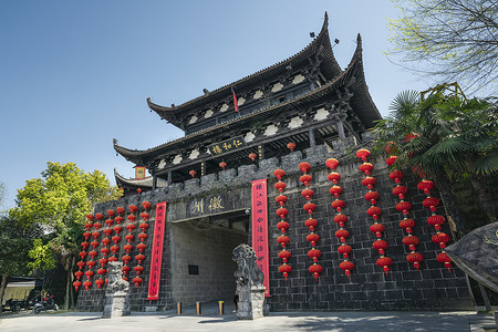 安徽马鞍山寺庙安徽歙县徽州古城背景