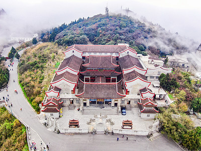 南岳衡山毛笔字航拍南岳衡山上封寺背景