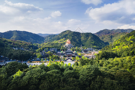 奉化溪口雪窦寺宁波奉化溪口雪窦山雪窦寺全景背景