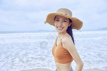 沙滩比基尼美女写真夏日海边清新美女背景