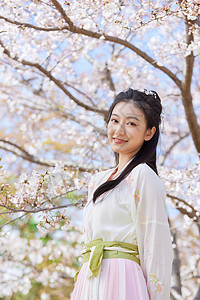 樱花少女古风汉服樱花美女背景