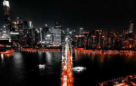 航拍长沙橘子洲大桥五一路商圈夜景背景图片