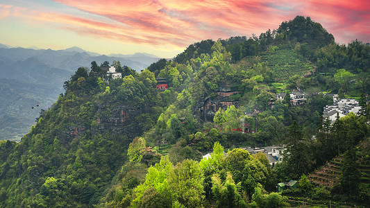 踏春安徽皖南休宁齐云山自然风光背景