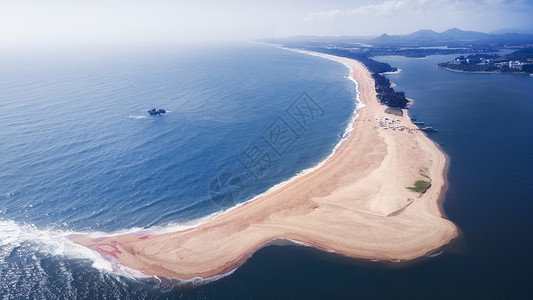 中国南海海南琼海博鳌玉带滩航拍背景