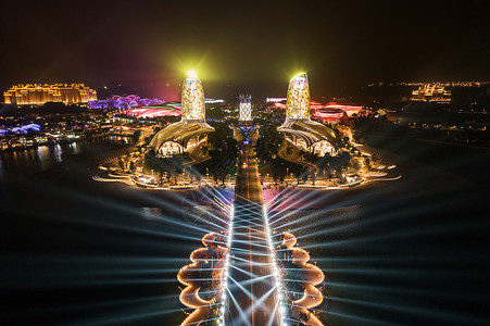 海南海花岛双子塔酒店夜景灯光秀背景图片