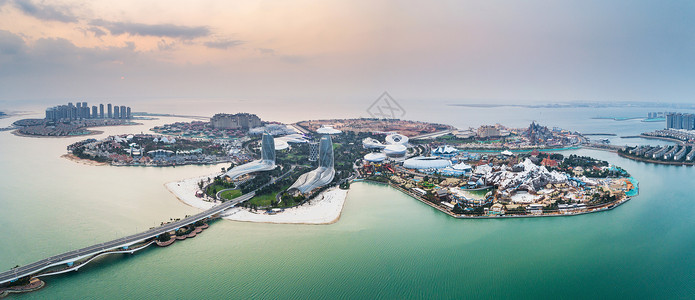 迪拜天际线海南瞻洲市海花岛景区航拍背景