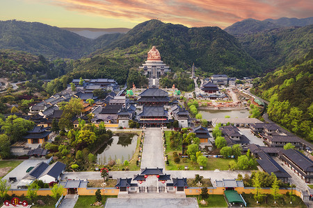 宁波奉化雪窦山雪窦寺航拍高清图片