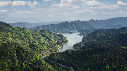 宁波奉化溪口亭下水库航拍背景