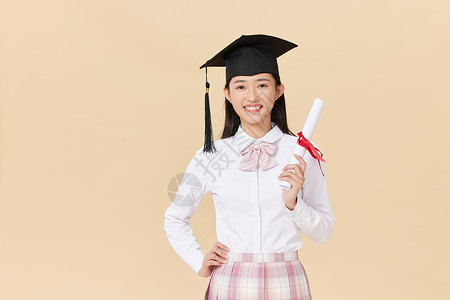 手拿毕业证的女高中生中国人高清图片素材