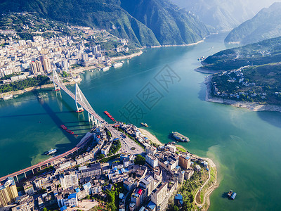 长江三峡重镇巴东长江大桥三峡巫峡航拍高清图片