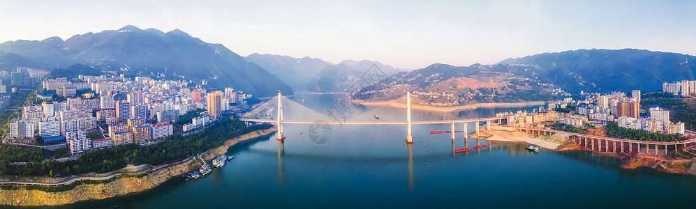 长江三峡重镇巴东全景航拍高清图片