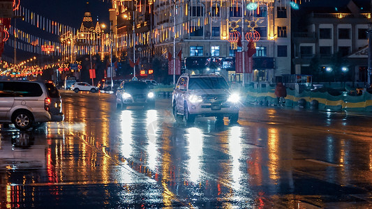 城市雨夜车灯雨水高清图片素材