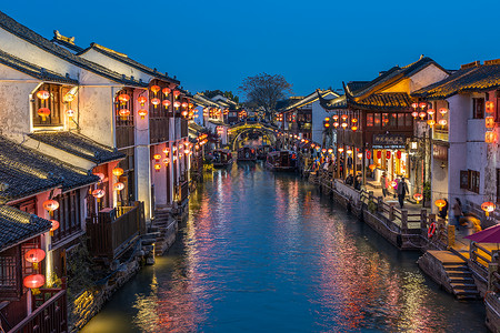 七里山塘夜景背景