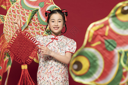 龙风筝女孩拿着中国传统文化风筝背景背景