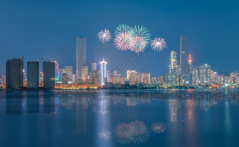 大连船厂大连城市烟花夜景背景