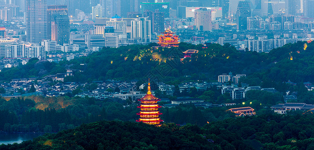 杭州城市夜景城隍阁高清图片素材