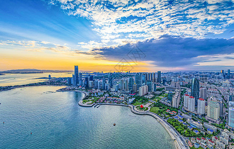 卢浮青岛东部城区浮山湾航拍全景背景