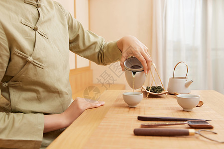 气质旗袍海报茶道茶艺美女倒茶水背景