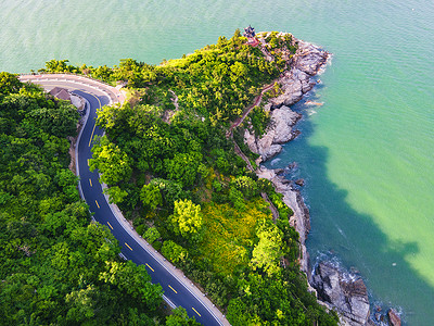 连岛海滨浴场航拍连云港连岛海滨道路公路背景