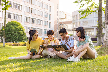 在东京建立小组年轻大学生在草坪上讨论问题背景