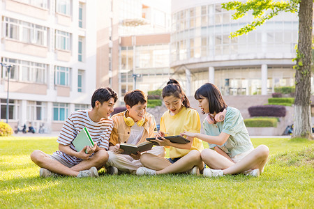 在东京建立小组年轻大学生在草坪上讨论问题背景