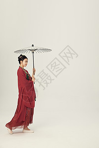 唐朝女人穿唐朝服饰的美女手撑油纸伞背景