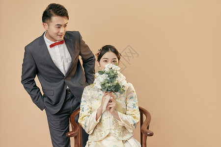中式传统结婚照背景图片