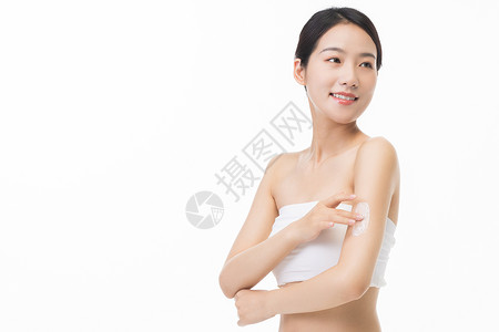 夏日美女涂身体乳防晒霜高清图片