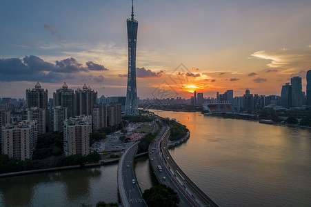航拍广州城市建筑蓝天白云高清图片素材