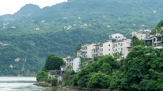 三峡人家江边建筑背景图片