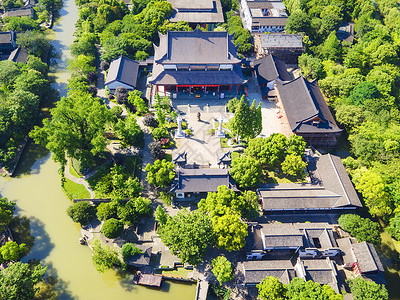 嘉兴4A风景区梅花州古石佛寺航拍背景