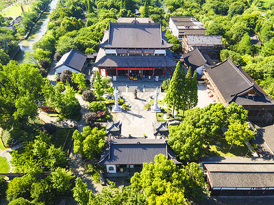 嘉兴4A风景区梅花州古石佛寺航拍背景