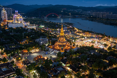 西双版纳告庄双景星空夜市夜景云南高清图片素材