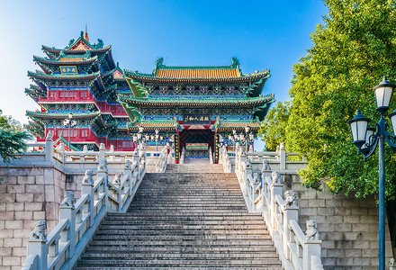 中式栏杆南京阅江楼传统建筑背景