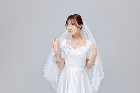 韩系简约女生穿婚纱形象背景图片