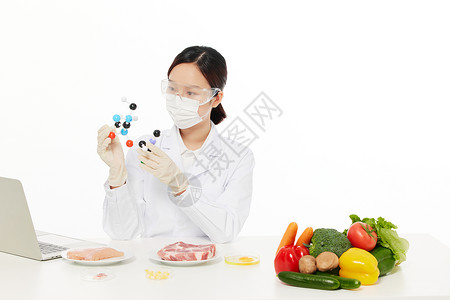 膳食结构女性营养师研究食物分子结构背景