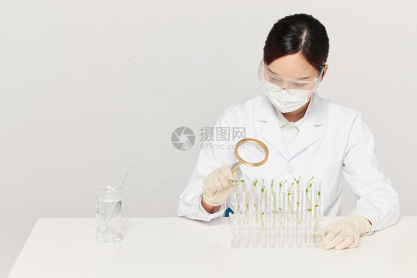 女营养师试用实验器具做研究图片