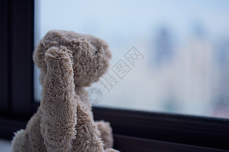窗台上孤独的玩偶静物背景图片