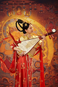 乐器背景素材手拿琵琶舞蹈的西域美女背景