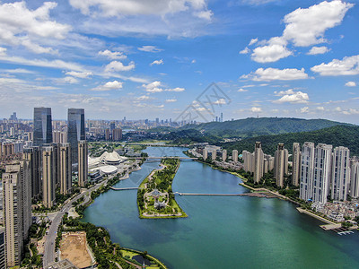 航拍湖南长沙梅溪湖风光背景