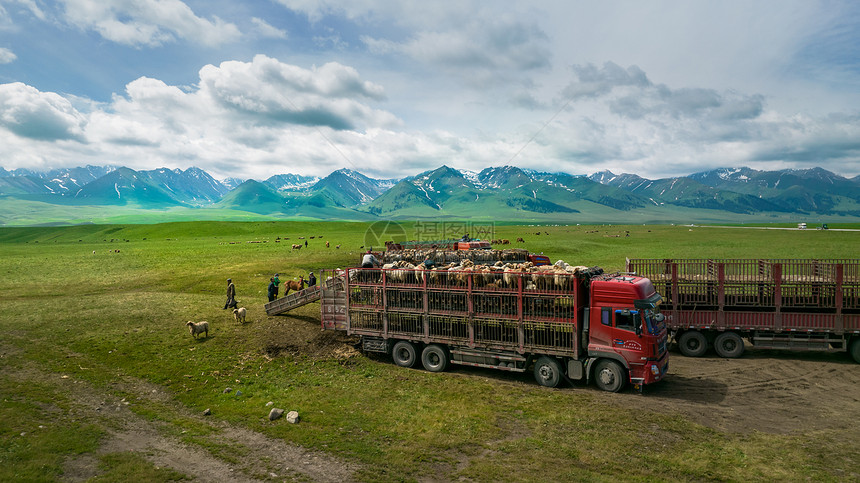 航拍5A景区新疆那拉提草原牧场夏季牧民转场图片