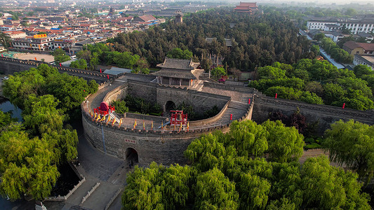 山东旅游文化航拍5A景区山东曲阜孔庙景区城墙建筑背景