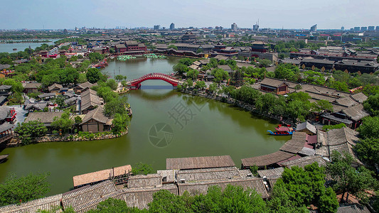 主题公园航拍5A景区开封清明上河园景区虹桥东京码头景观区背景