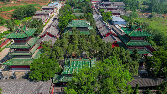 航拍5A景区嵩山少林寺建筑全景图片