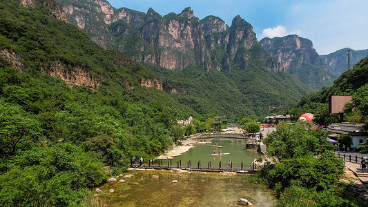 5A景区航拍焦作云台山风景区猕猴谷景观区世界自然遗产高清图片素材