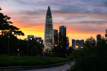 深圳湾华润大厦晚霞背景图片