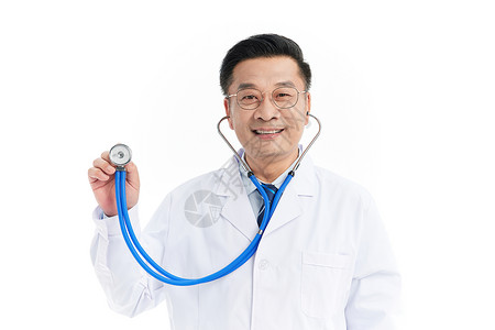 呼吸系统中年医生使用听诊器背景
